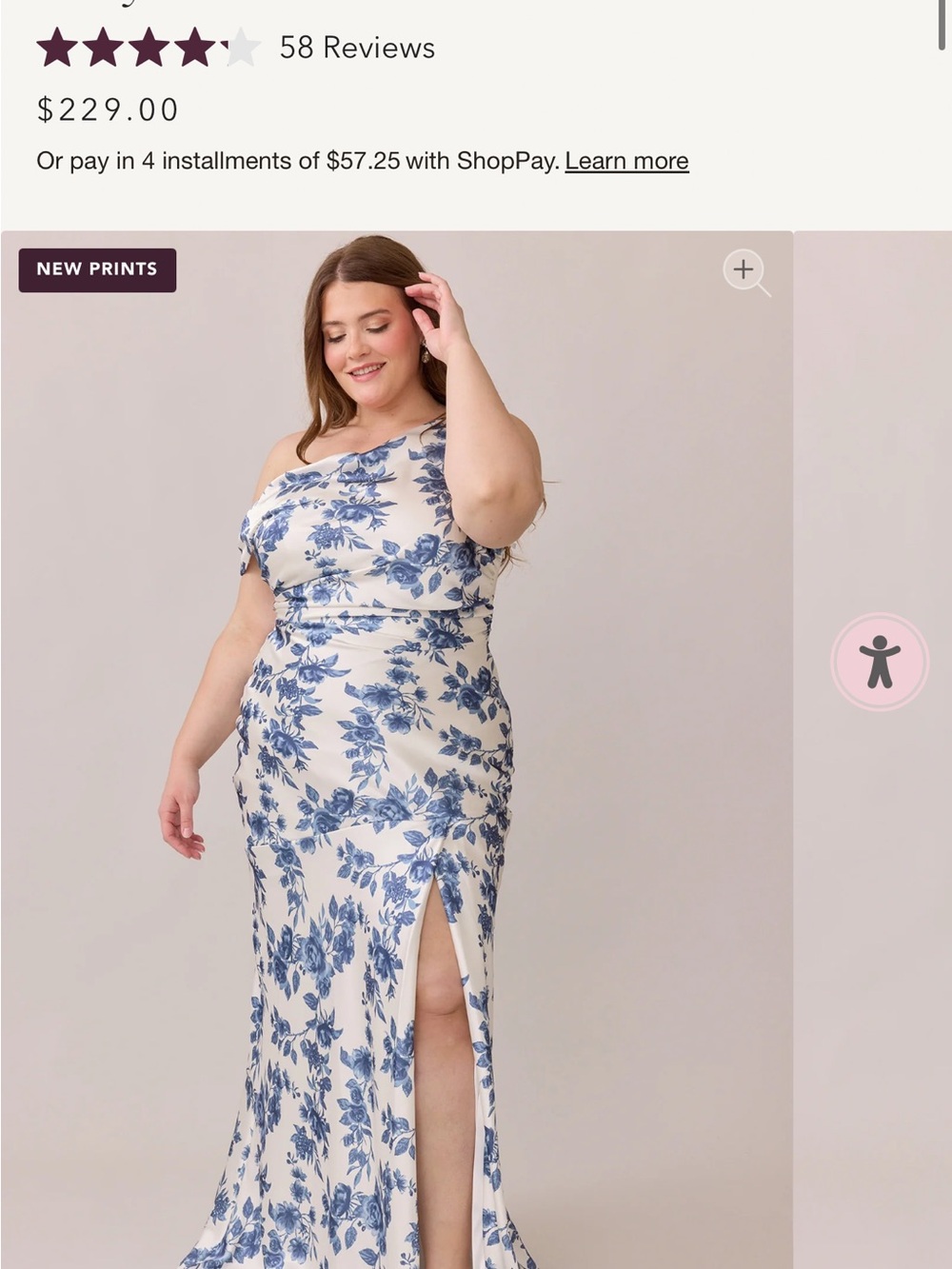 Revelry Cream and Blue Floral One-Shoulder Maxi Gown